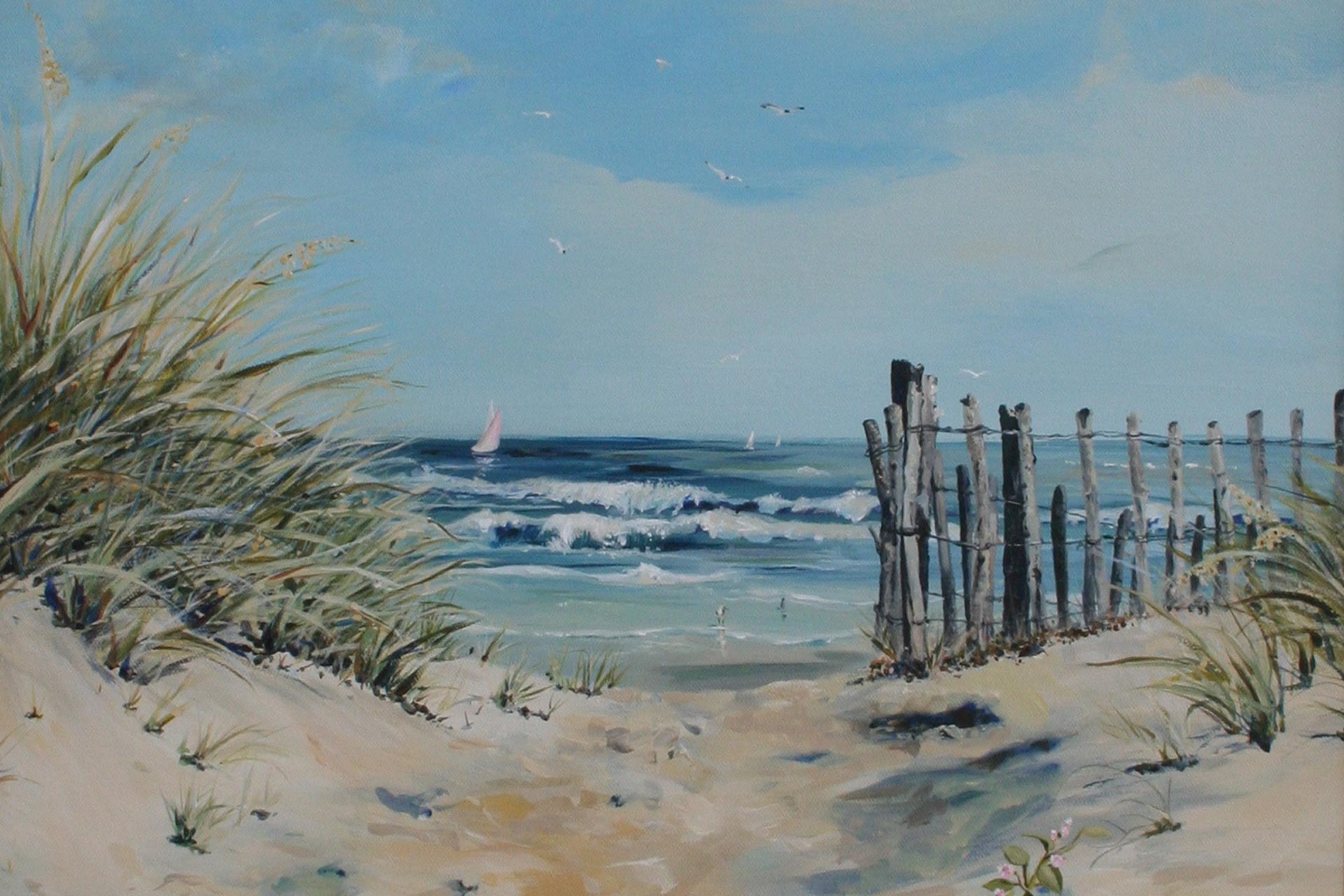 orignal acrylic painting on canvas of a path to the beach