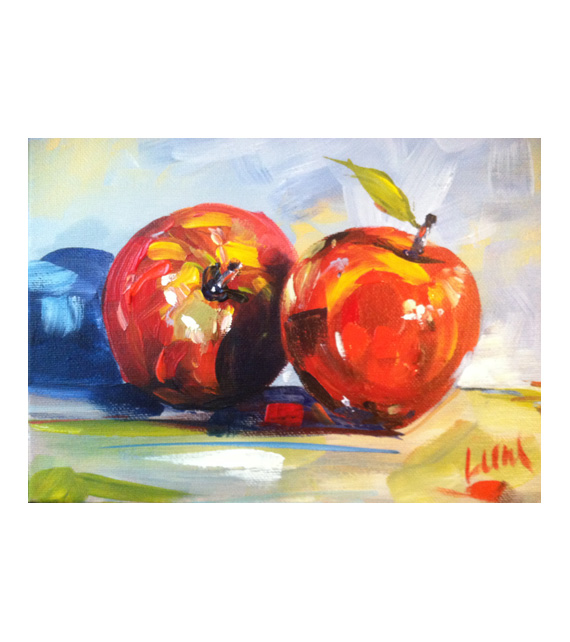 acrylic painting on canvas of apples