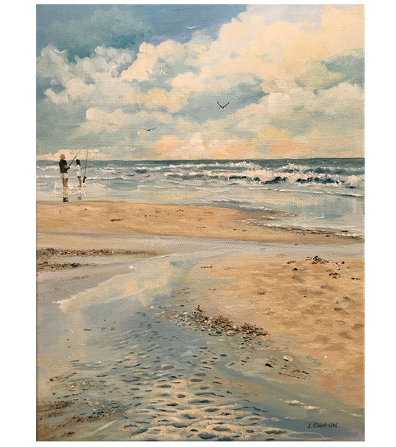 acrylic on canvas of fishing on the beach