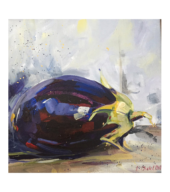 acrylicstill life painting on canvas of eggplant