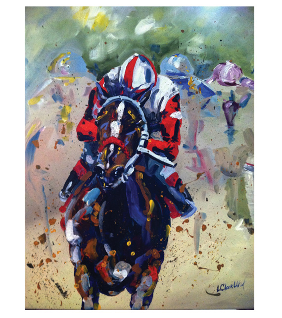 acrylic on canvas horse race painting