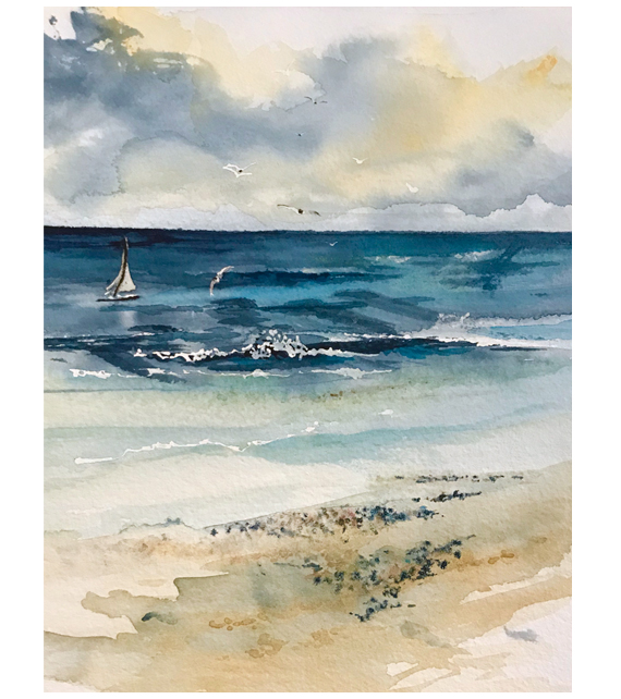 watercolor of a quiet beach