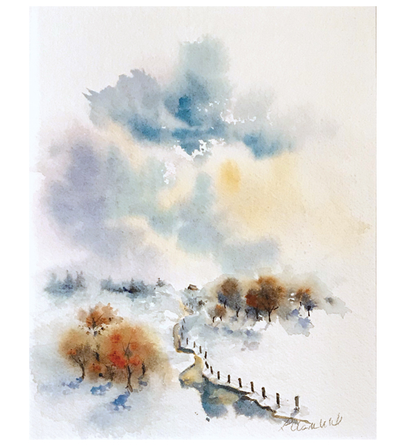 watercolor of a walk through the woods with my dog