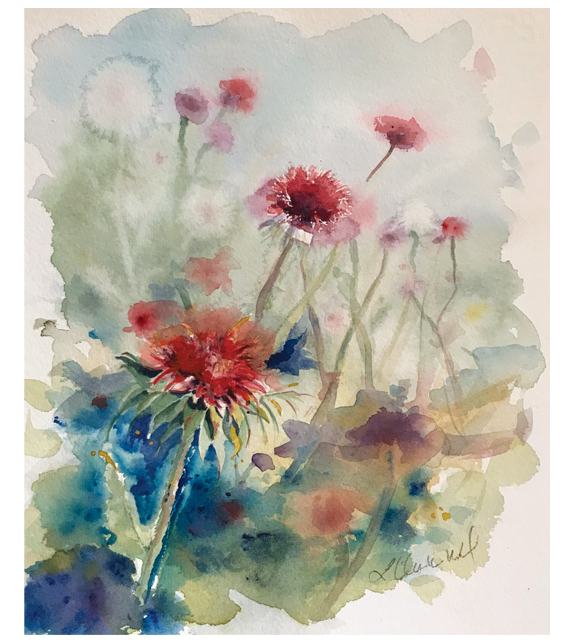 watercolor of thistle along a country road