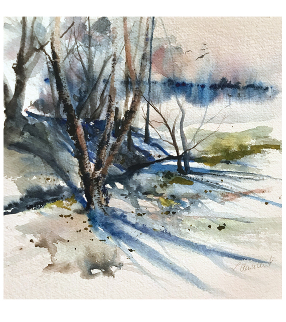 watercolor of a wintery reflections