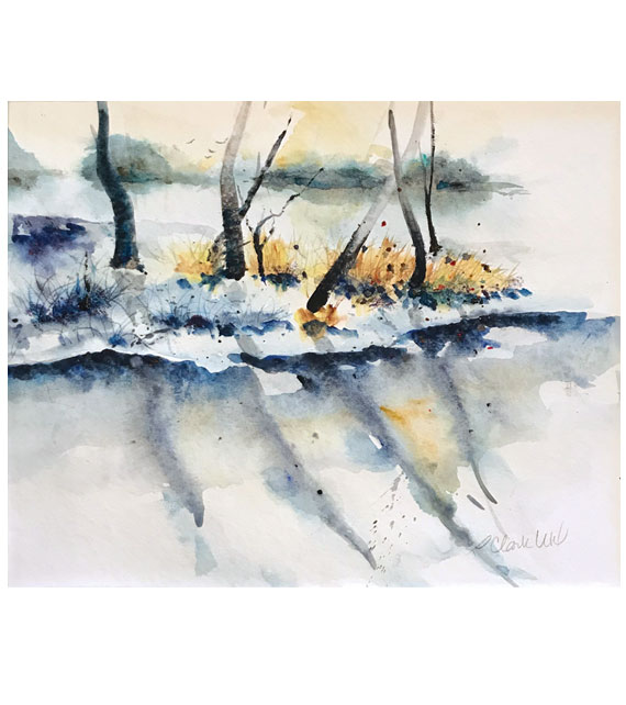 watercolor of a walk through the woods with my dog