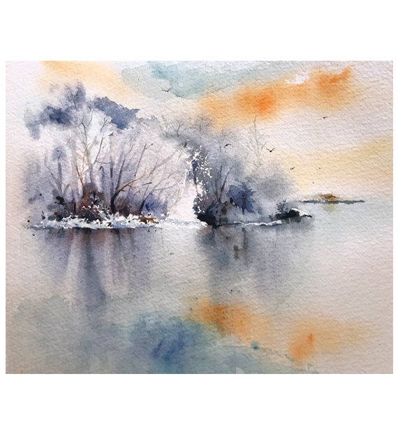 watercolor of a wintery reflections